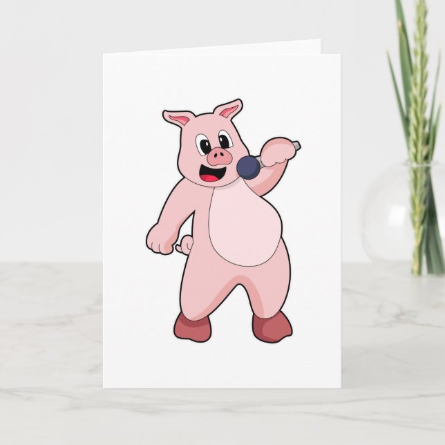 Cartão Porco cantando com microfone (Frente)