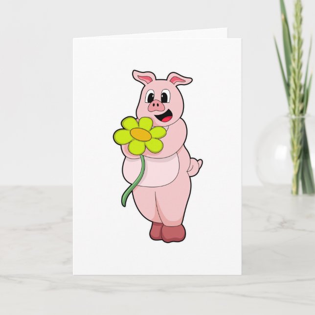 Cartão Porco com flor amarela (Frente)