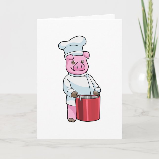 Cartão Porco como Cozinheiro com Panela de Culinária (Frente)