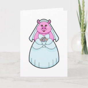 Cartão Porco como noiva com véu