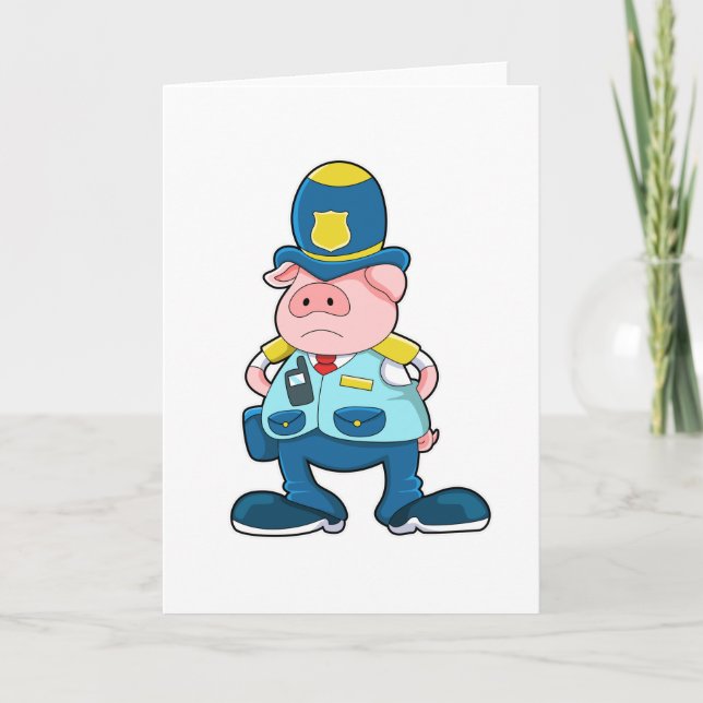 Cartão Porco como oficial de polícia com uniforme e chapé (Frente)