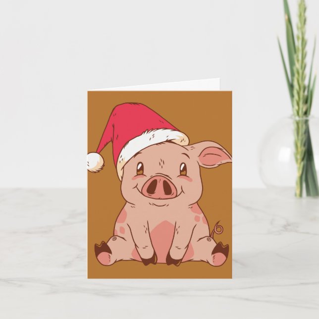 Cartão Porco de Natal Fofo (Frente)