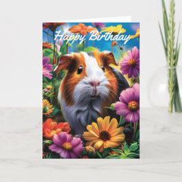 Cartão Porco-guineense entre flores vibrantes Aniversário