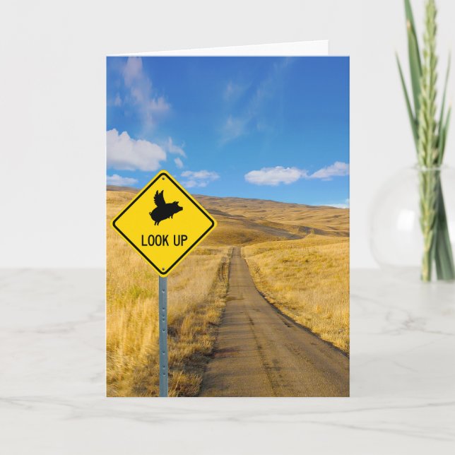 Cartão Porcos Voando Acima do Sinal (Frente)