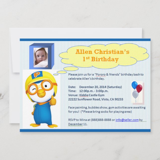 Cartão Pororo Birthday (Frente)