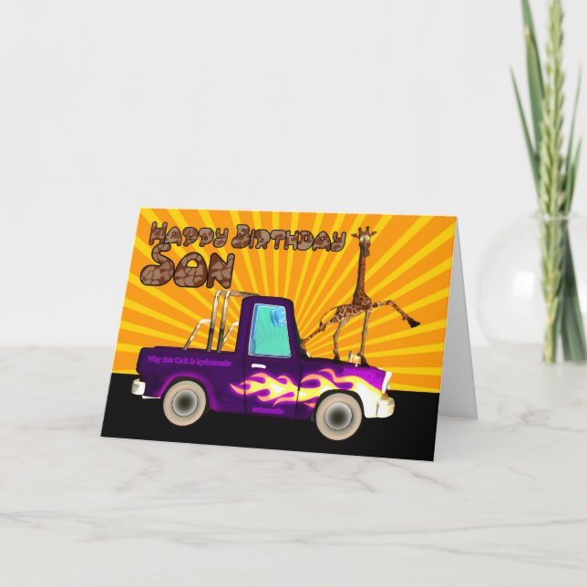 Cartão Porque este girafa é como o relâmpago da graxa, (Frente)