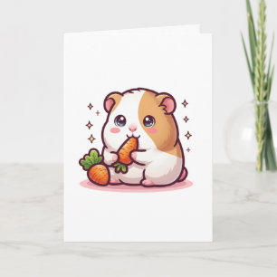 Cartão Porquinho-da-índia Kawaii Comendo Cenouras – Amant