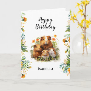 Cartão Porquinhos-da-índia Flores de Marigold Aniversário