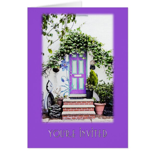 Cartão Porta de boas-vindas em roxo (Frente)