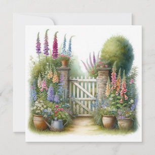 Cartão Portão de Jardim de Cottage em Estilo Aquarela Olá