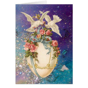 CARTÃO PORTAS BRANCAS COM OVO MAIS LESTE,ARCO AZUL,ROSAS