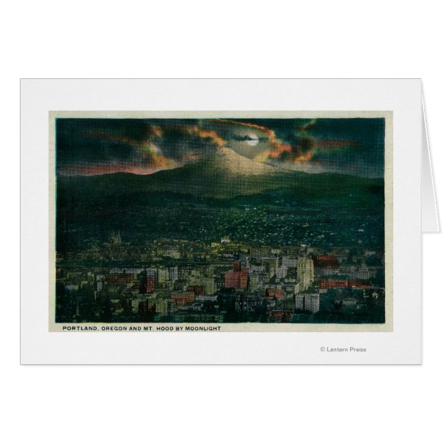 Cartão Portland e Mt. Hood por Moonlight (Frente Horizontal)