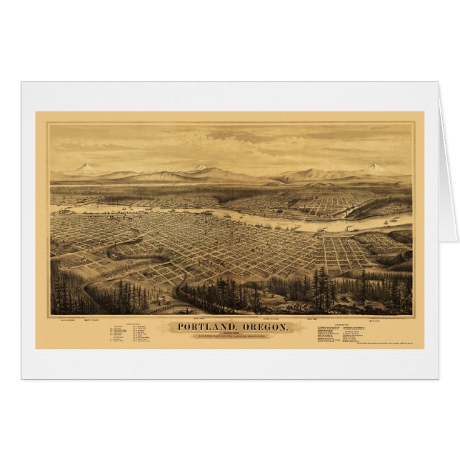 Cartão Portland, OU mapa panorâmico - 1879 (Frente Horizontal)