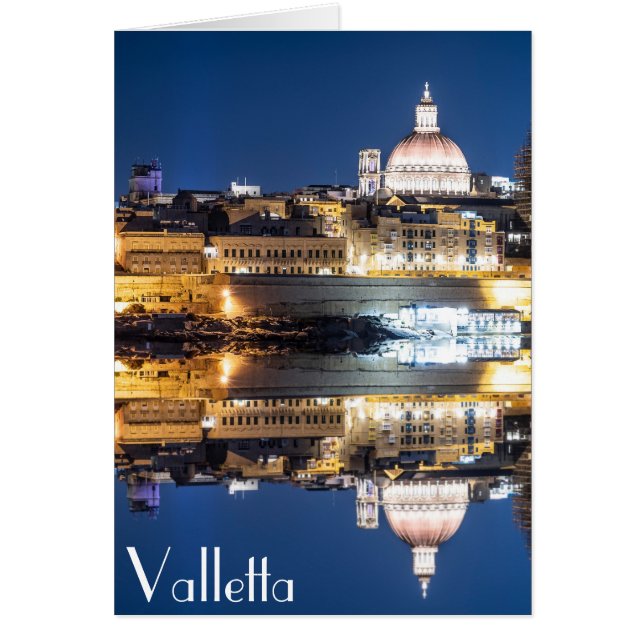Cartão Porto da cidade antiga de La Valetta à noite (Frente)