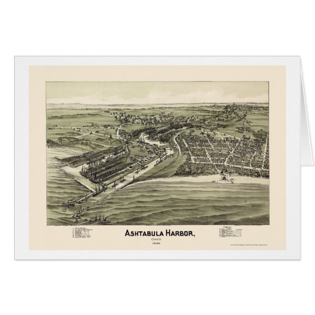Cartão Porto de Ashtabula, mapa panorâmico do OH - 1896 (Frente Horizontal)