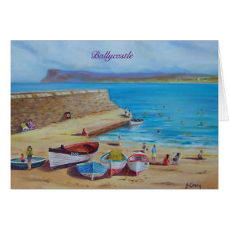 Cartão Porto de Ballycastle, pintura a óleo de Antrim do