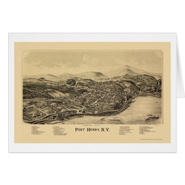 Cartão Porto Henry, mapa panorâmico de NY - 1889 (Frente Horizontal)