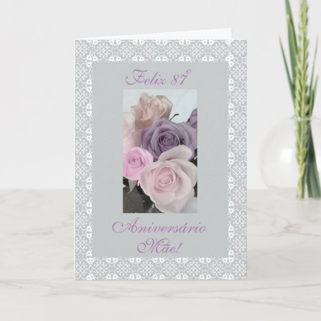 Cartão Português - aniversário da mãe o 87th (Frente)