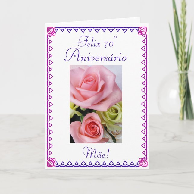 Cartão Português: Aniversário do 70 da mãe de 70 Anos (Frente)
