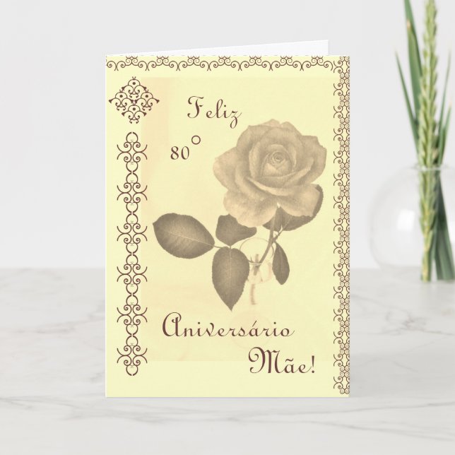 Cartão Português: Mãe de Parabéns/80 da mãe aniversário (Frente)