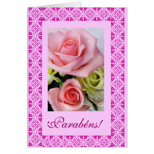 Cartão Português: Parabens! - rosas