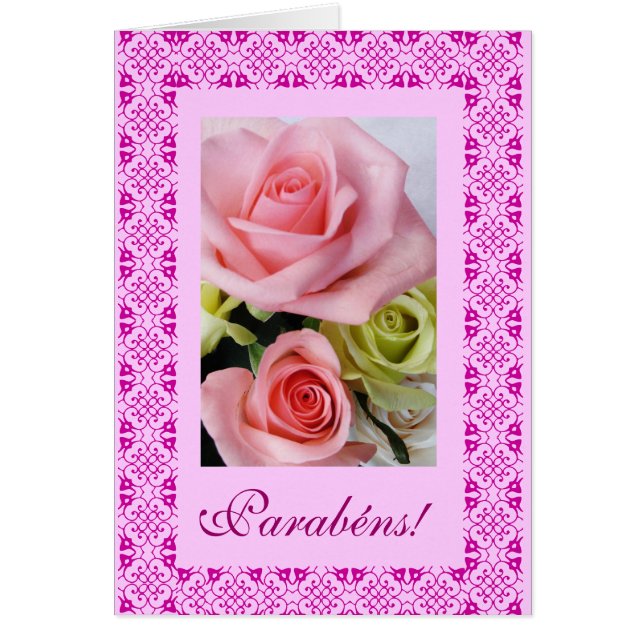 Cartão Português: Parabens! - rosas (Frente)