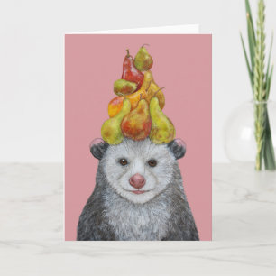 Cartão Possum com uma placa de árvore pera