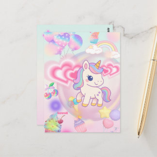 CARTÃO POSTAL かわいいピンクのゆるふわユニコーン♡