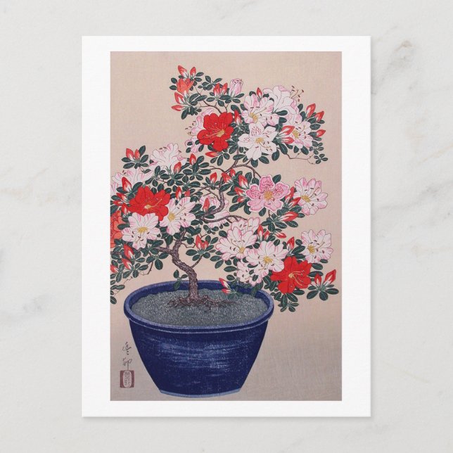 Cartão Postal ツ ツ ジ 栽 盆 の, 小 原古邨Bonsai Azalea, Ohara Koson, Ukiy (Frente)