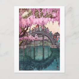 Cartão Postal 亀 戸 神, Ponte Kameido, Hiroshi Yoshida, Woodcut