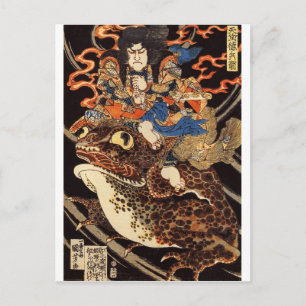 Cartão Postal 侍 と 化 蛙, 国 芳 Samurai e Sapo Giant, Kuniyoshi, Ukiy