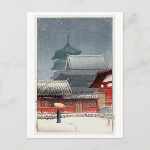 Cartão Postal 四 天 寺, Shitennō-ji em Osaka, Hasui Kawase, Woodcut