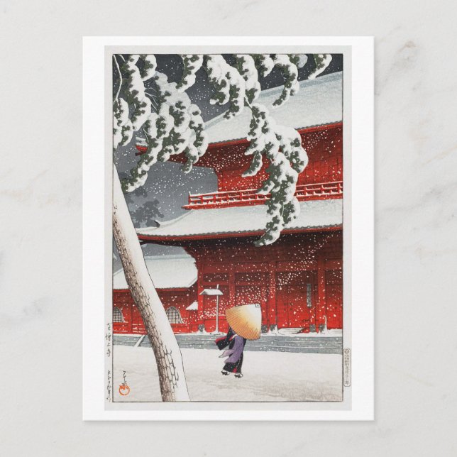 Cartão Postal 増 上 寺, 川 巴 水 Zôjô-ji Temple, Hasui Kawase, Woodcut (Frente)