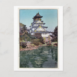 Cartão Postal 大 阪 城, Castelo de Osaka, Hiroshi Yoshida, Woodcut