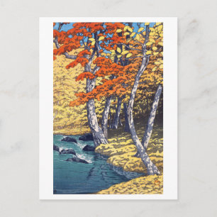 Cartão Postal 奥 入 瀬 秋, outono em Oirase, Hasui Kawase, W