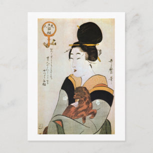 Cartão Postal 女 と 犬, 歌 Mulher e Cachorro, Utamaro, Ukiyoe