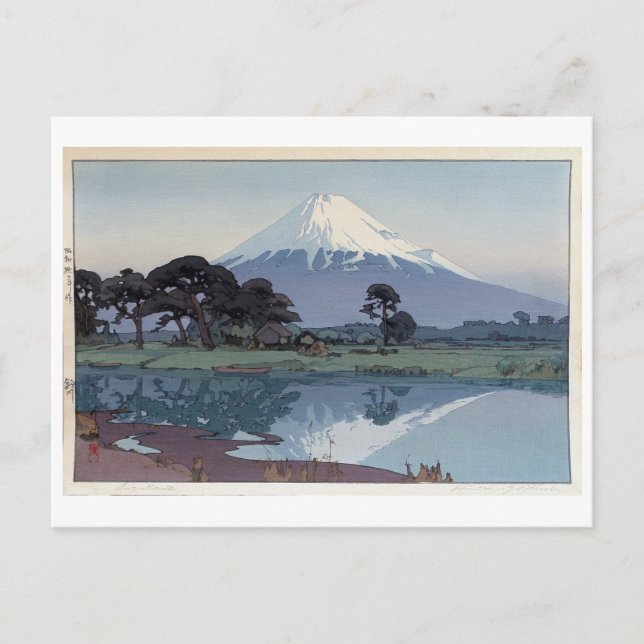 Cartão Postal 富 士 山 川, Monte Fuji, Suzukawa, Yoshida, Woodcut (Frente)