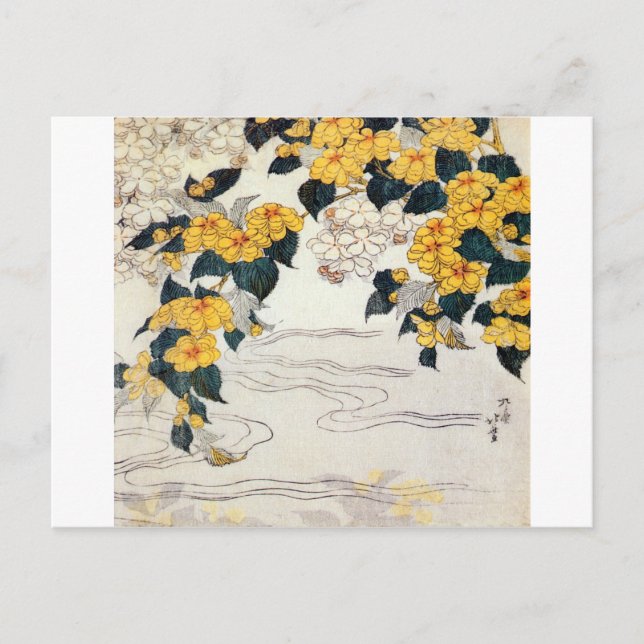 Cartão Postal 山 吹, 北 斎 Flor Amarelo, Hokusai, Ukiyo-e (Frente)