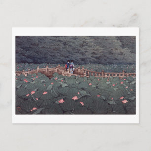 Cartão Postal 川瀬巴水木版画 Lotus da lagoa de Benten, Ha