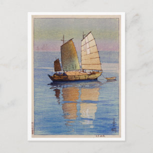 Cartão Postal 帆 船 日, Barcos à Vela à Noite, Hiroshi Yoshida