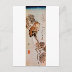 Cartão Postal 月 夜 み み ず く, の, 広 Moonlight Owl, Hiroshige, Ukiyo-