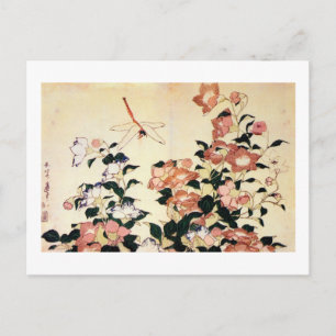 Cartão Postal 桔 梗, 北 斎 Bellflower e Dragonfly, Hokusai, 