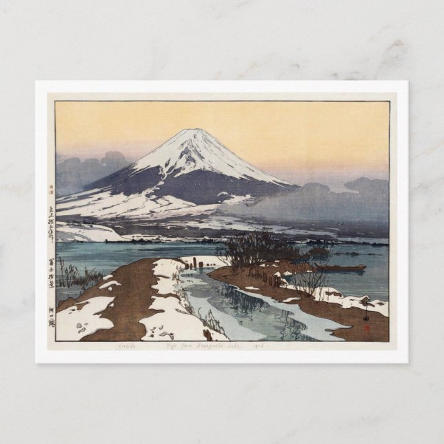 Cartão Postal 河 口 湖, Lago Kawaguchi, Hiroshi Yoshida, Woodcut (Frente)