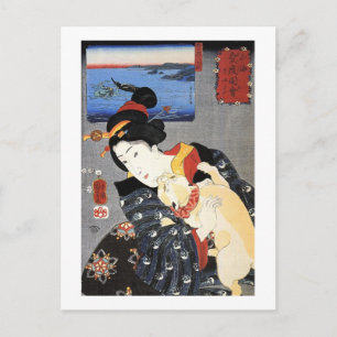 Cartão Postal 猫と女, 国芳 Cat and Woman, Kuniyoshi, Ukiyoe