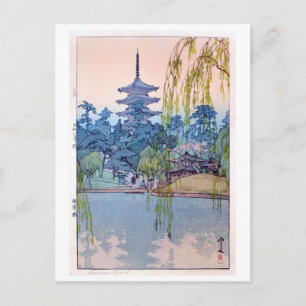 Cartão Postal 猿澤池, Sarusawa Pond, Hiroshi Yoshida, Xilogravura