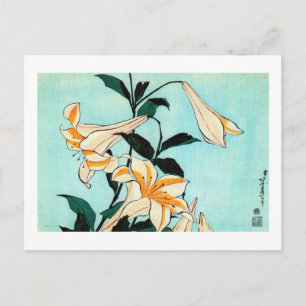 Cartão Postal 百合, lírio do 北斎, Hokusai, Ukiyo-e