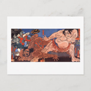 Cartão Postal 相 撲, 国 芳 Sumo Luta, Kuniyoshi, Ukiyo-e