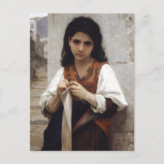 CARTÃO POSTAL 編 み 物 を る す 少 女
