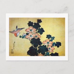 Cartão Postal 芙 蓉 雀, 北 斎 Hibiscus Mutabilis e Sparrow, Hokusai