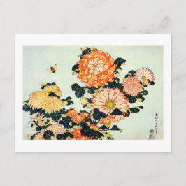 Cartão Postal 菊と蜂, crisântemo do 北斎 e abelha, Hokusai